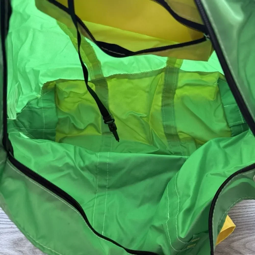 Vintage LL Bean Boat And Tote Bag Large Green Yellow Nylon 80s 90s Oregon Rare